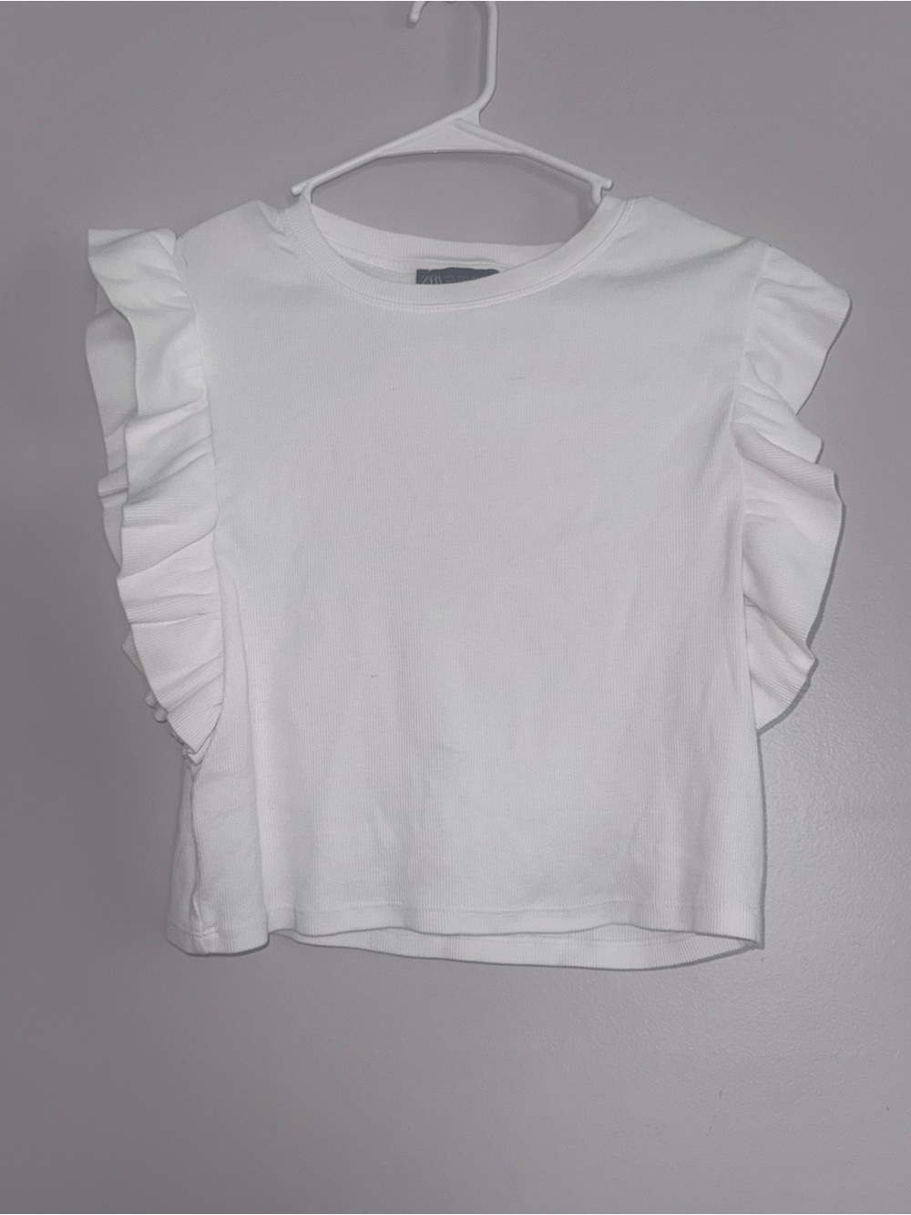 Zara White Ribbed Crewneck Top
